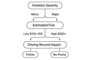 A decision tree showing options for Florida drivers after a traffic citation, including taking a 4-hour driving course Florida online.