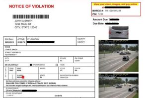 A driver find options about a red light camera traffic ticket received.