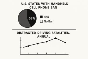 An infographic showing the US States with cell phone laws