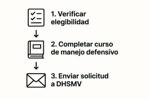 Gráfico que muestra los pasos para eliminar puntos de la licencia con un curso de manejo de 4 horas en Florida en línea.