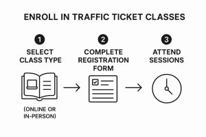 A 5-step infographic showing how to handle a Florida traffic ticket.