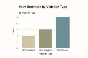 A comparing graph on types of traffic violation and points on license.