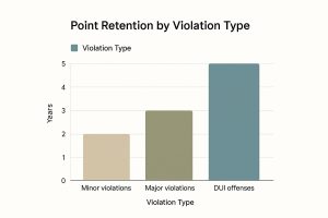 A comparing graph on types of traffic violation and points on license.