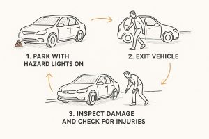 An infographic with major steps after a car collision.