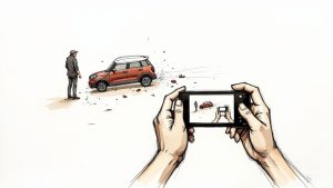 Visual explanation on how to document a car accident.