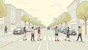 A busy intersection with cars and traffic lights, illustrating the complexity of right of way rules