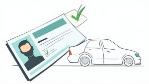 A driver smiling, holding their Florida license with the 'Safe Driver' designation clearly visible.