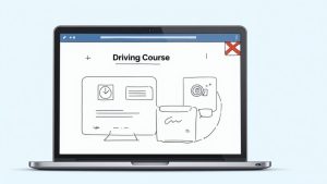 Woman taking an online driving class on her laptop
