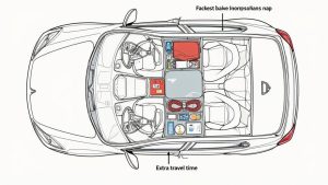 A driver's hands on a steering wheel with a rain-streaked windshield in the background, conveying a sense of focus during adverse weather.