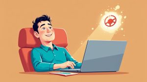 A person sitting at a desk and using a laptop to take an online defensive driving course.