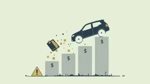 A person looking stressed while holding a car insurance bill and a traffic ticket