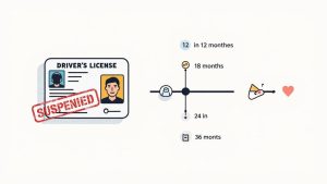 Gavel and a suspended driver's license card on a desk