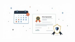 Driver taking an online course on a laptop to manage license points.