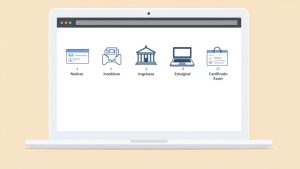 A person sitting at a desk with a laptop, calmly navigating an online driving course, with checklist icons floating nearby.