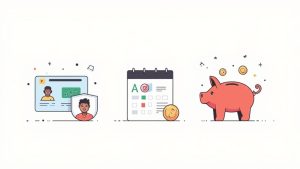 A smiling woman looking at her car insurance documents, pleased with the savings from her online defensive driving course.