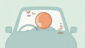 A person's hands firmly on a steering wheel, focused on the road ahead.