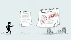 A person looking at their traffic ticket with a question mark graphic overlaid