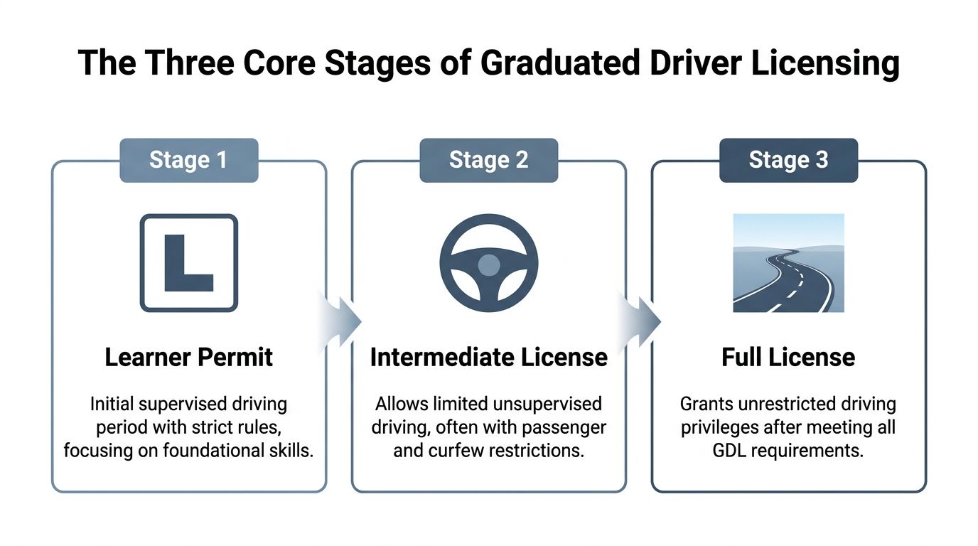 Infographic about graduated driver licensing stages.